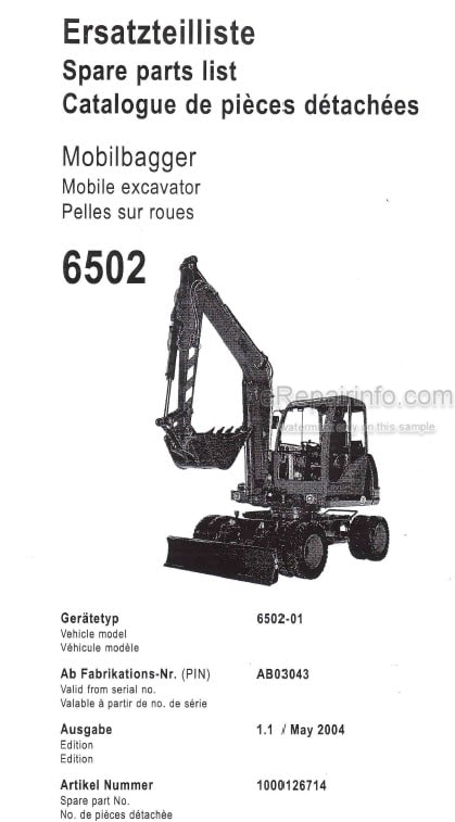 Photo 4 - Neuson 6502 Parts Catalog Excavator 1000126714