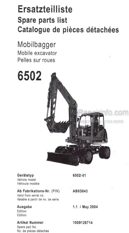 Photo 4 - Neuson 6502 Parts Catalog Excavator 1000126714