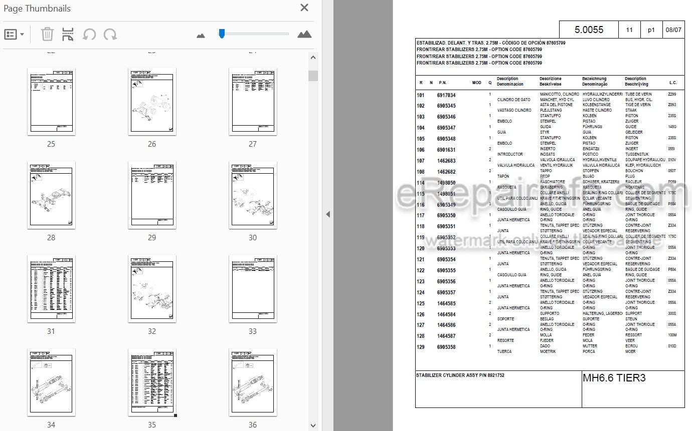 Photo 3 - New Holland MH6.6 Tier 3 Parts Catalog Wheel Excavator