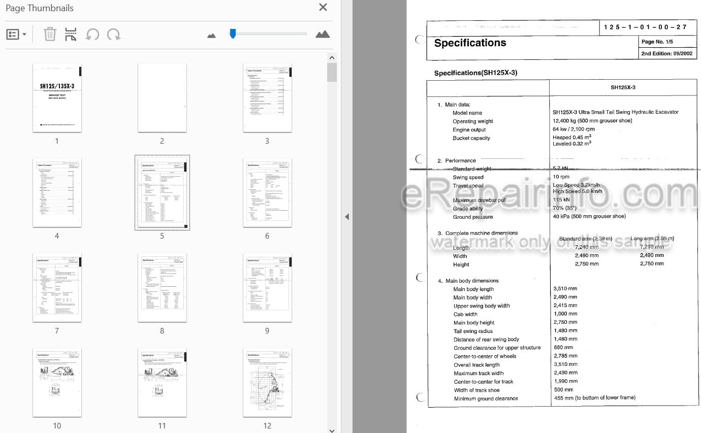 Photo 4 - Sumitomo SH125X-3 SH135X-3 Repair Manual Hydraulic Excavator