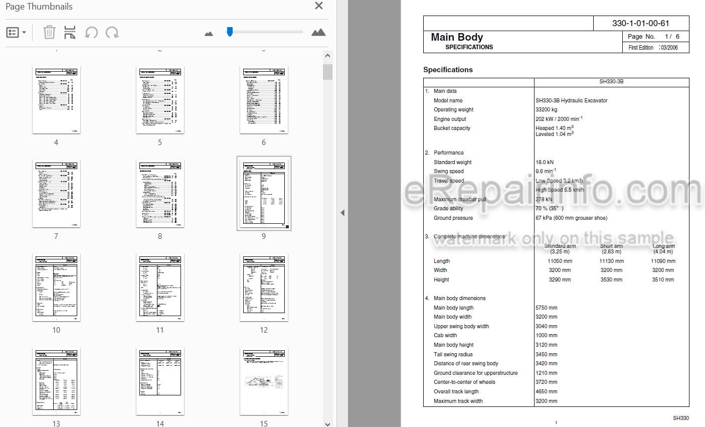 Photo 3 - Sumitomo SH330-3B SH330LC-3B SH350HD-3B Repair Manual Excavator