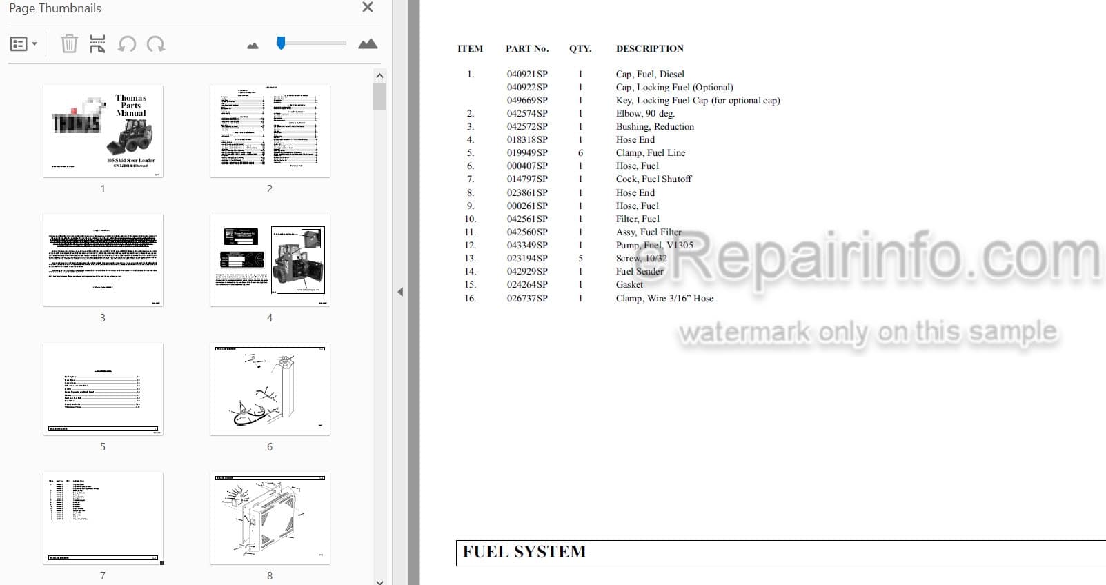 Photo 3 - Thomas 105 Parts Manual Skid Steer Loader 0521255SP