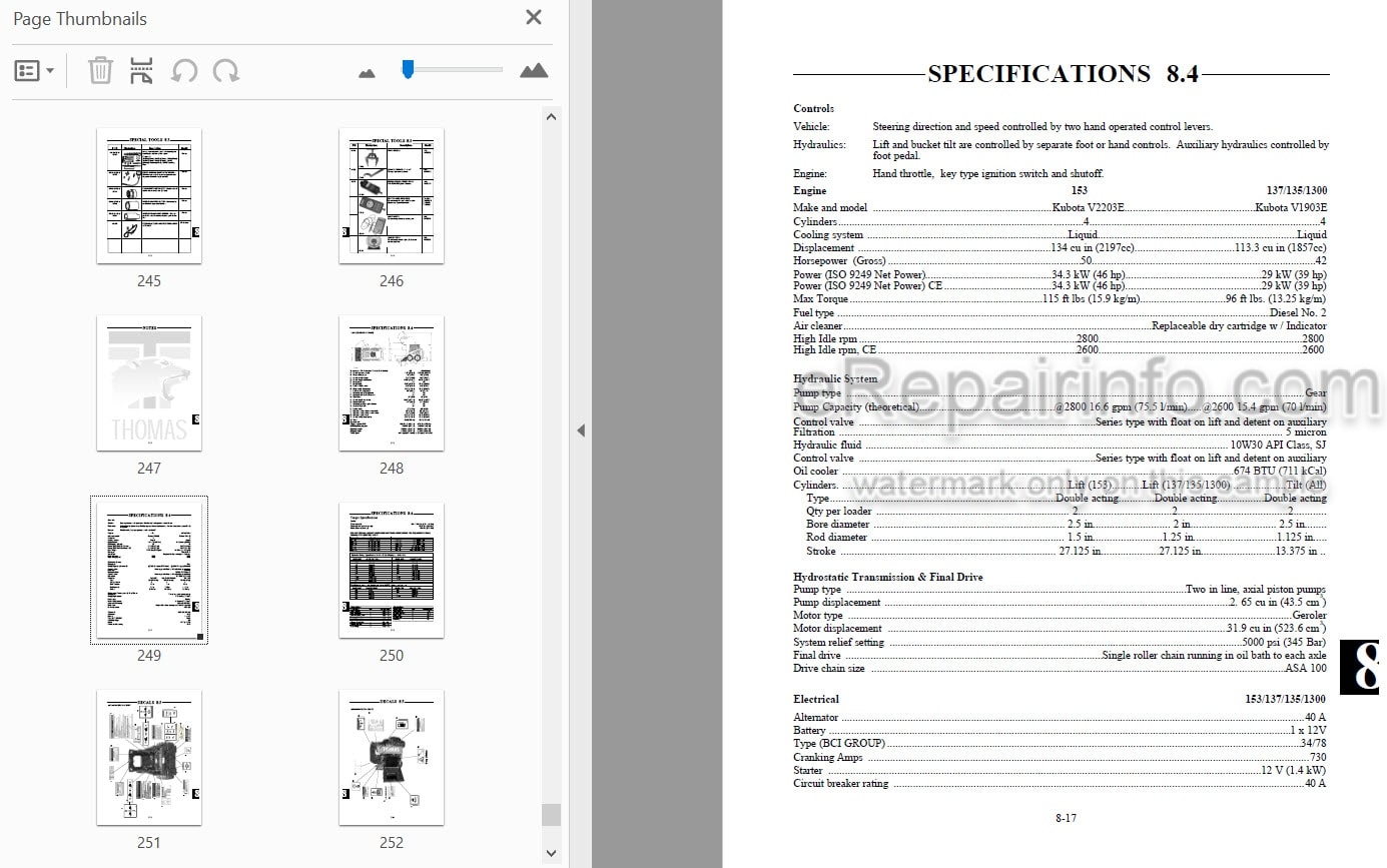 Photo 3 - Thomas 135 137 153 1300 Protough Repair Manual Skid Steer Loader 49702