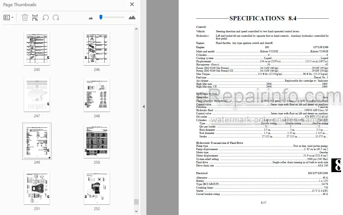 Photo 3 - Thomas 135 137 153 1300 Protough Repair Manual Skid Steer Loader 49702