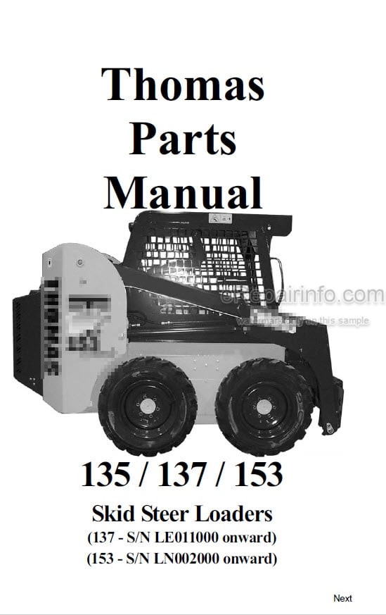 Photo 4 - Thomas 135 137 153 Parts Manual Skid Steer Loader 053296SP