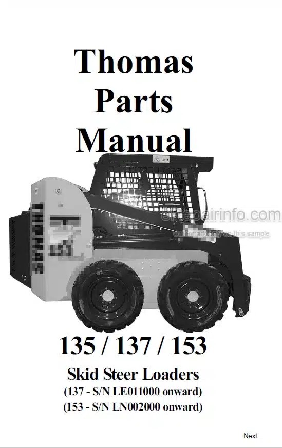 Photo 4 - Thomas 135 137 153 Parts Manual Skid Steer Loader 053296SP