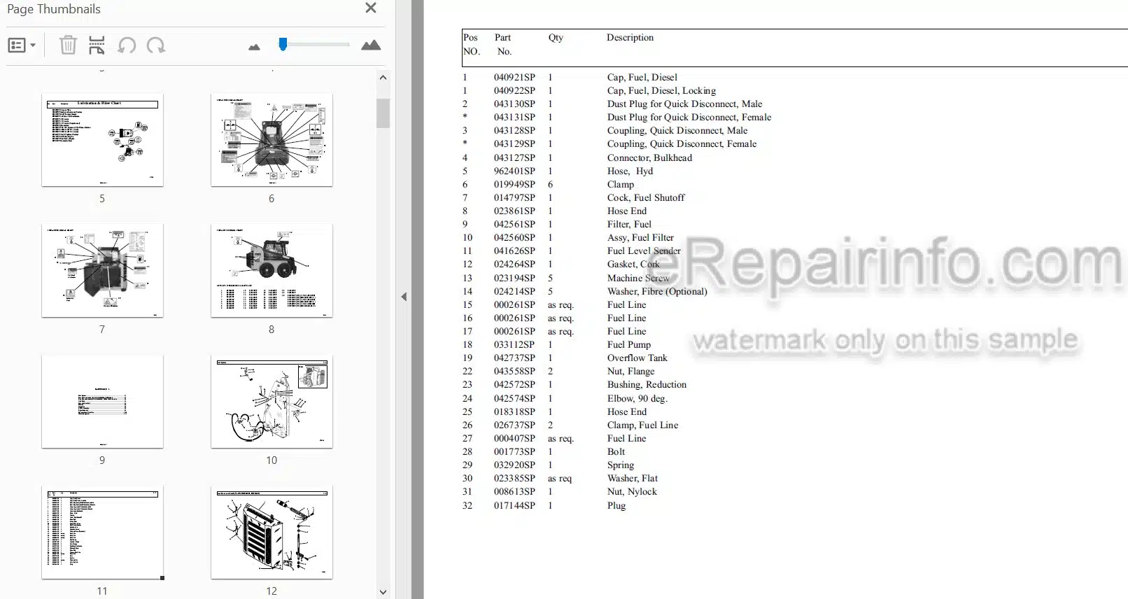 Photo 3 - Thomas 135 137 153 Parts Manual Skid Steer Loader 053296SP