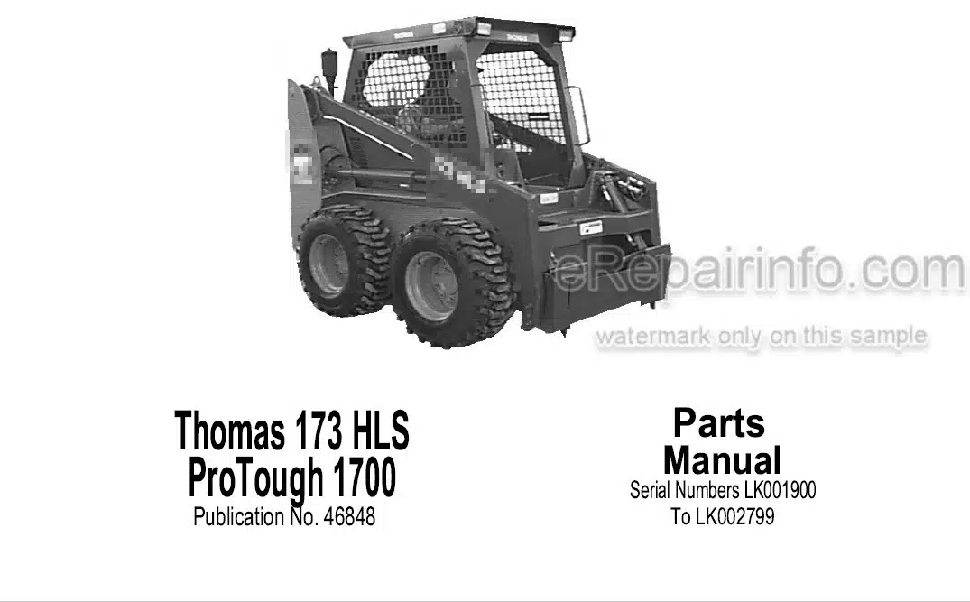 Photo 4 - Thomas 173 HLS Protough 1700 Parts Manual Skid Steer Loader 46848
