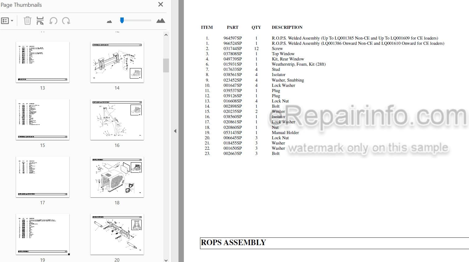 Photo 3 - Thomas 175 185 Parts Manual Skid Steer Loader 53379
