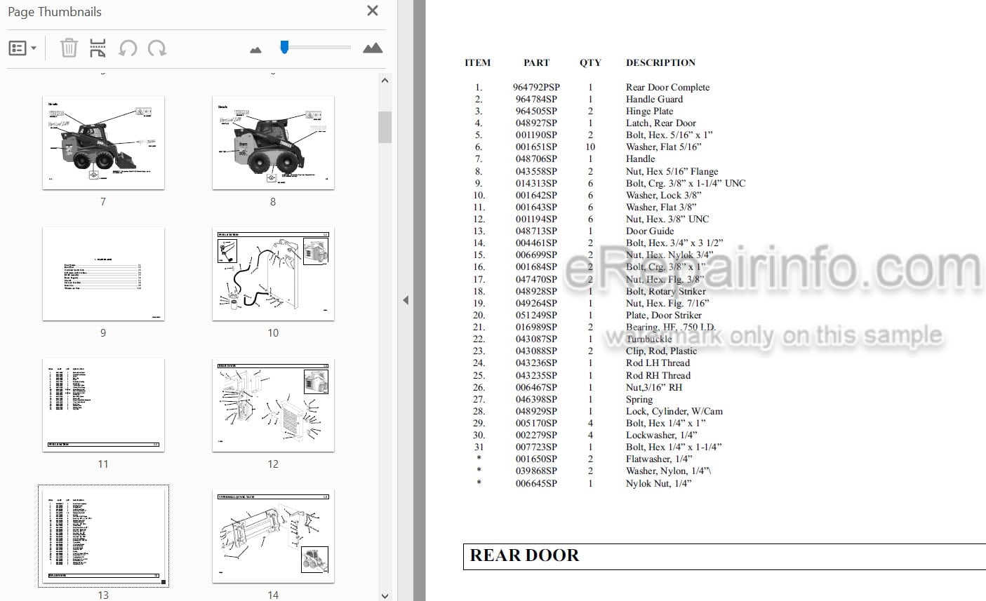 Photo 3 - Thomas 205 Parts Manual Skid Steer Loader 053457SP
