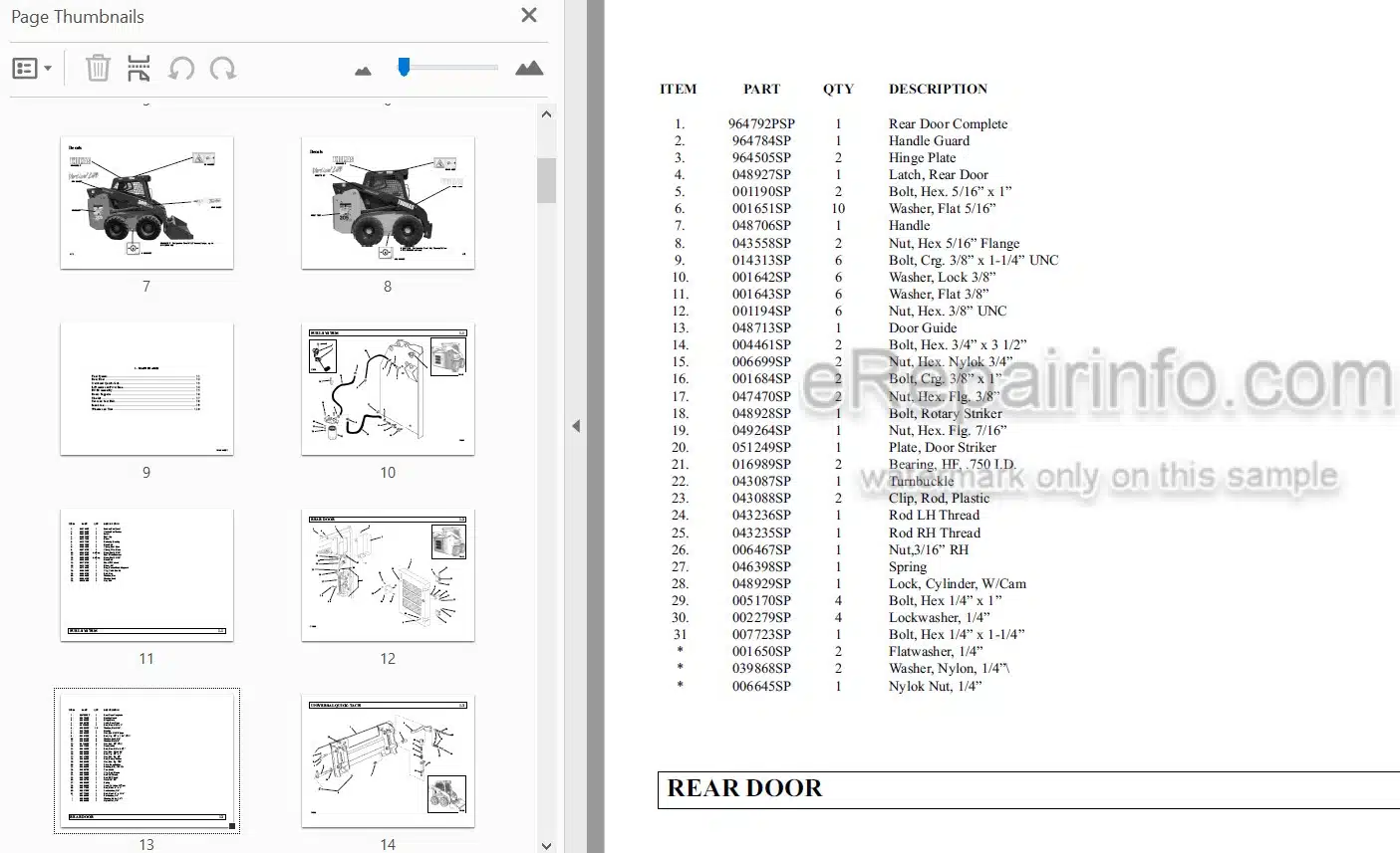 Photo 3 - Thomas 205 Parts Manual Skid Steer Loader 053457SP
