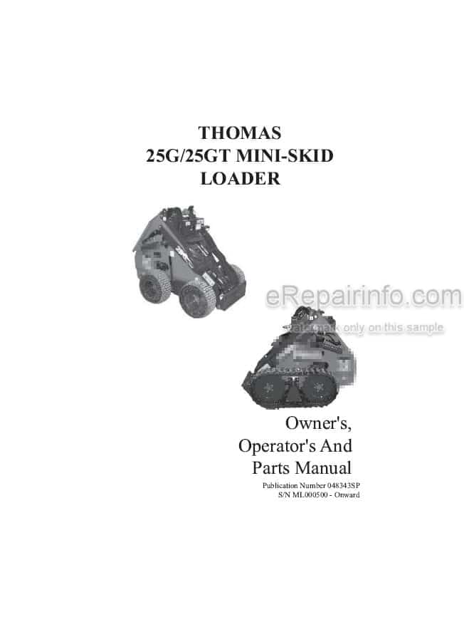Photo 3 - Thomas 25G 25GT Owners Operators And Parts Manual Mini Skid Steer Loader 048343SP