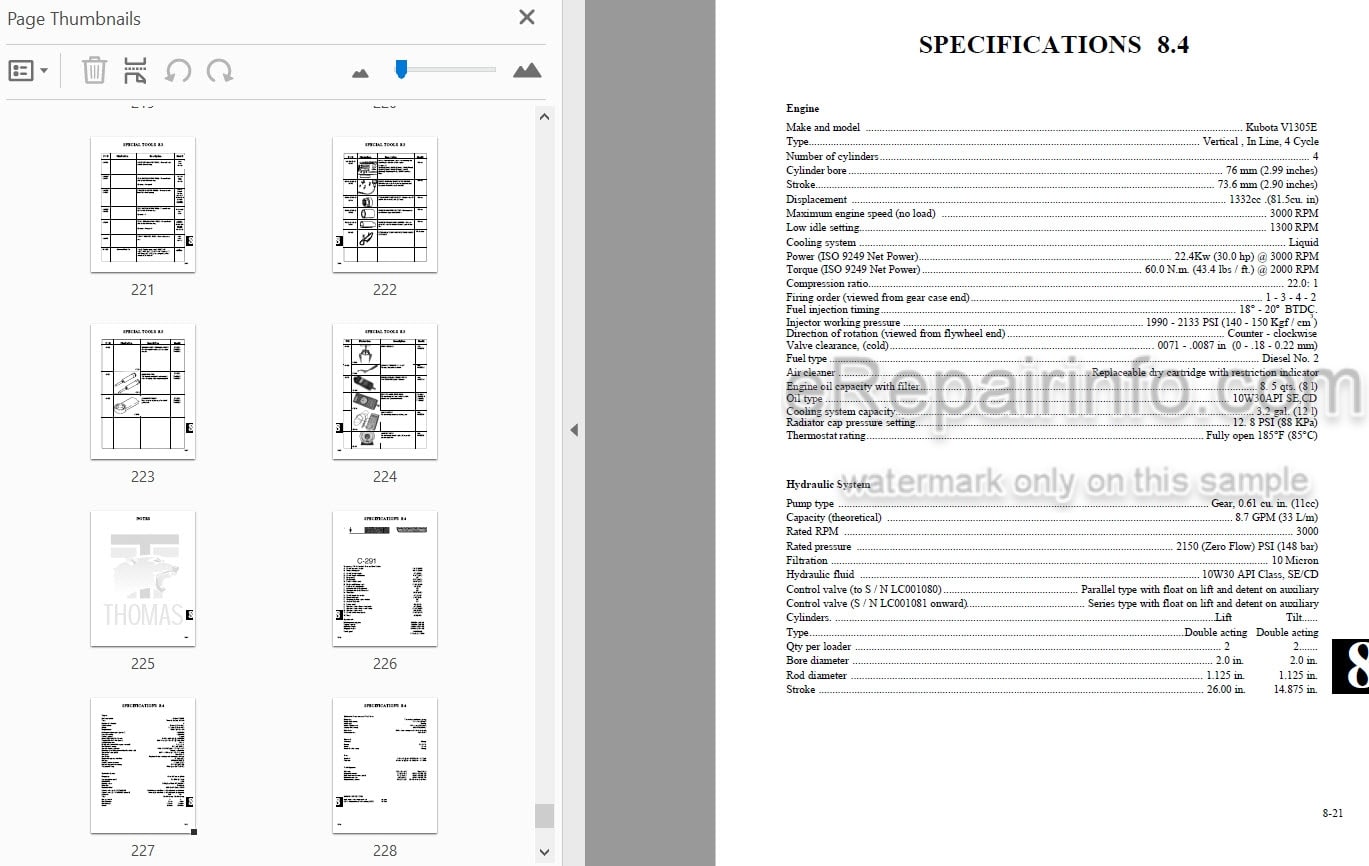 Photo 3 - Thomas 95 105 115 Repair Manual Skid Steer Loader 46847