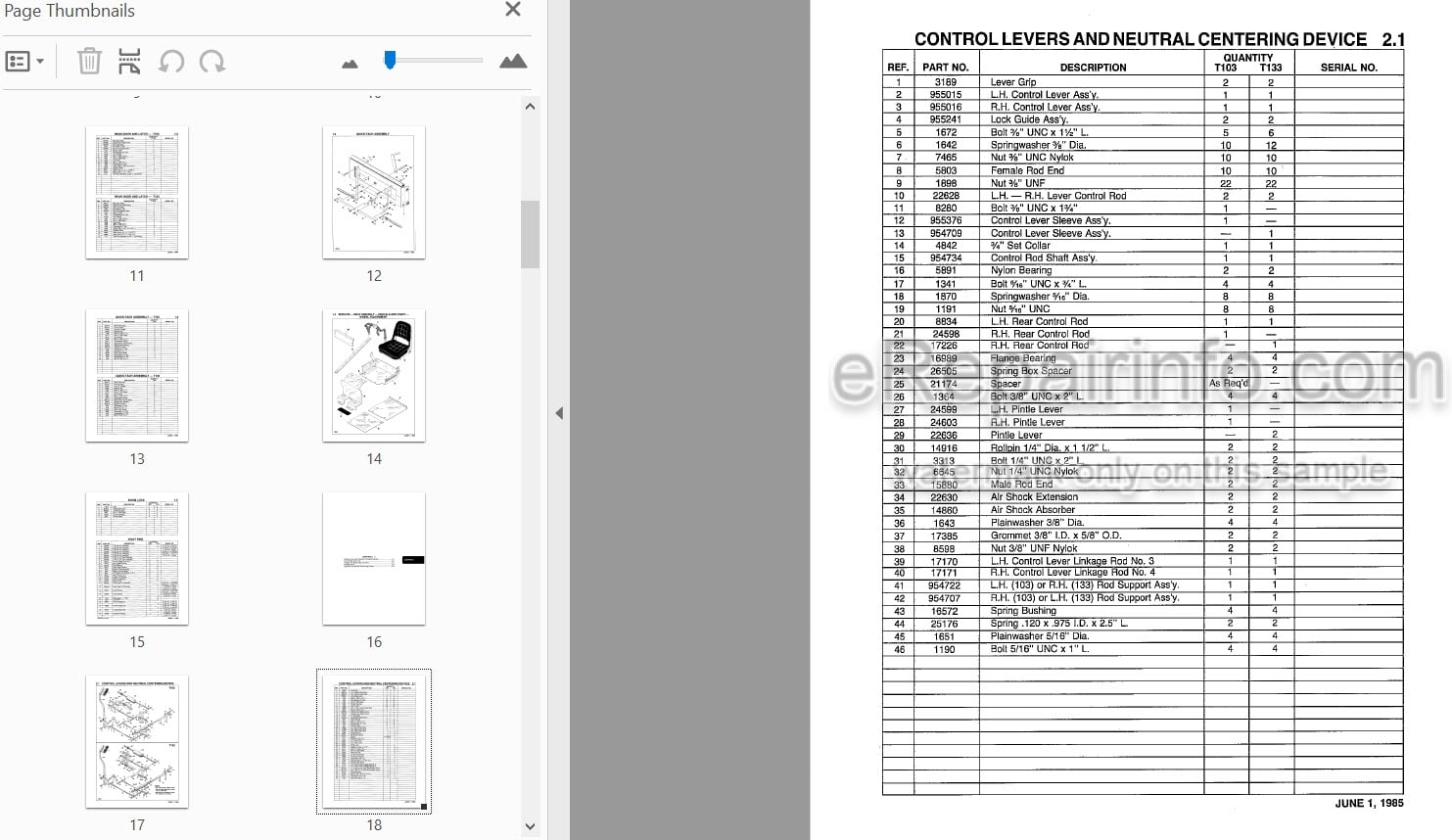Photo 3 - Thomas T-133 T-103 Parts Manual Skid Steer Loader 025180-1