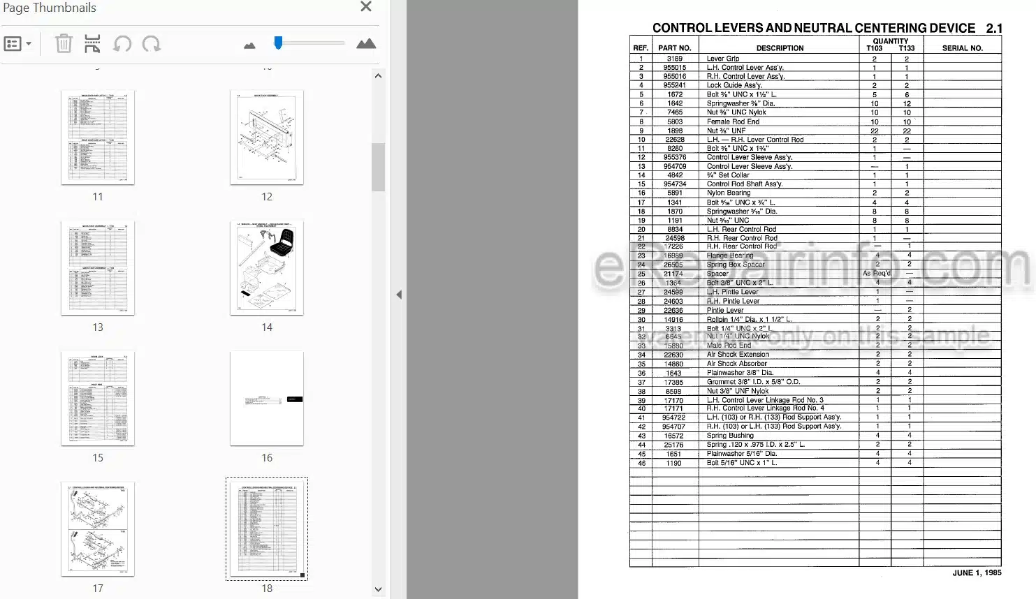 Photo 3 - Thomas T-133 T-103 Parts Manual Skid Steer Loader 025180-1