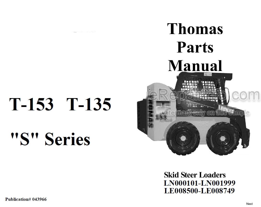 Photo 4 - Thomas T-153 T-135 S Series Parts Manual Skid Steer Loader 043966