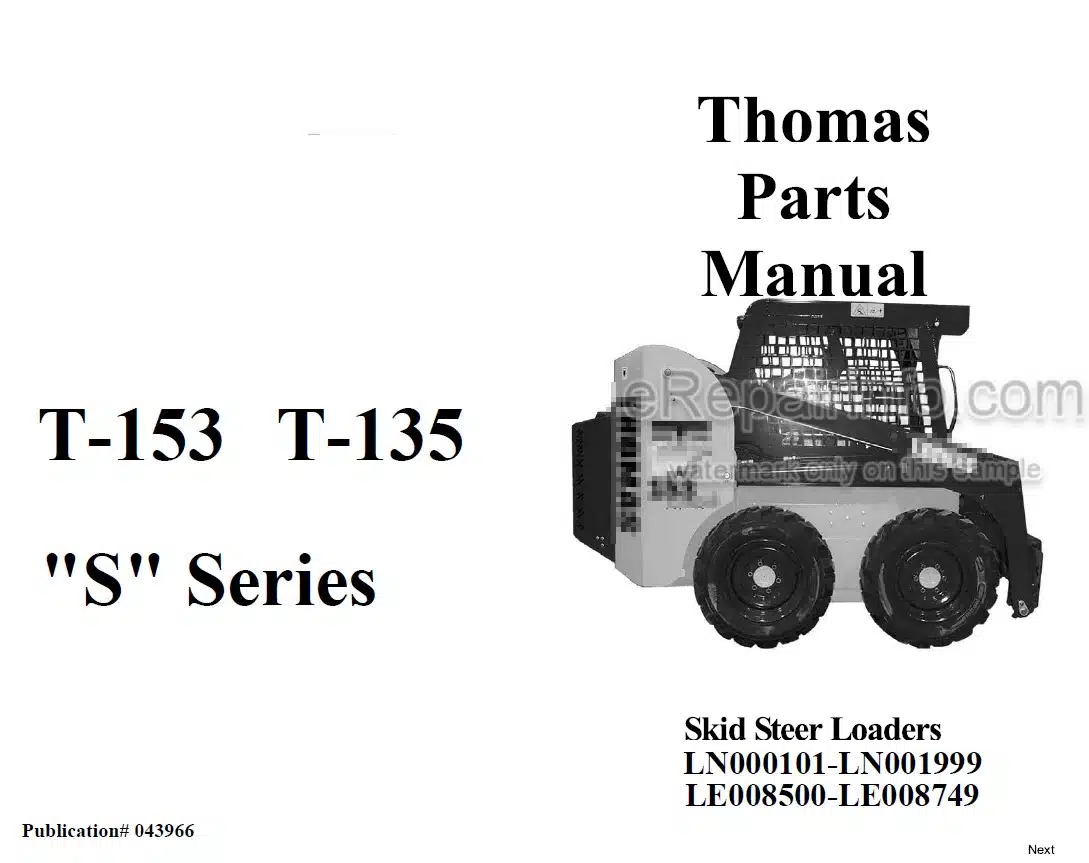 Photo 4 - Thomas T-153 T-135 S Series Parts Manual Skid Steer Loader 043966