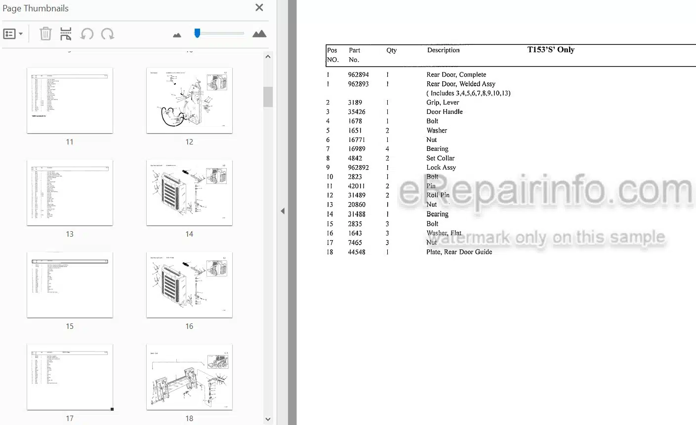 Photo 3 - Thomas T-153 T-135 S Series Parts Manual Skid Steer Loader 043966