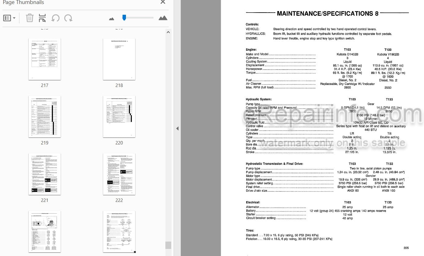 Photo 3 - Thomas T103 T133 Repair Manual Skid Steer Loader 30232