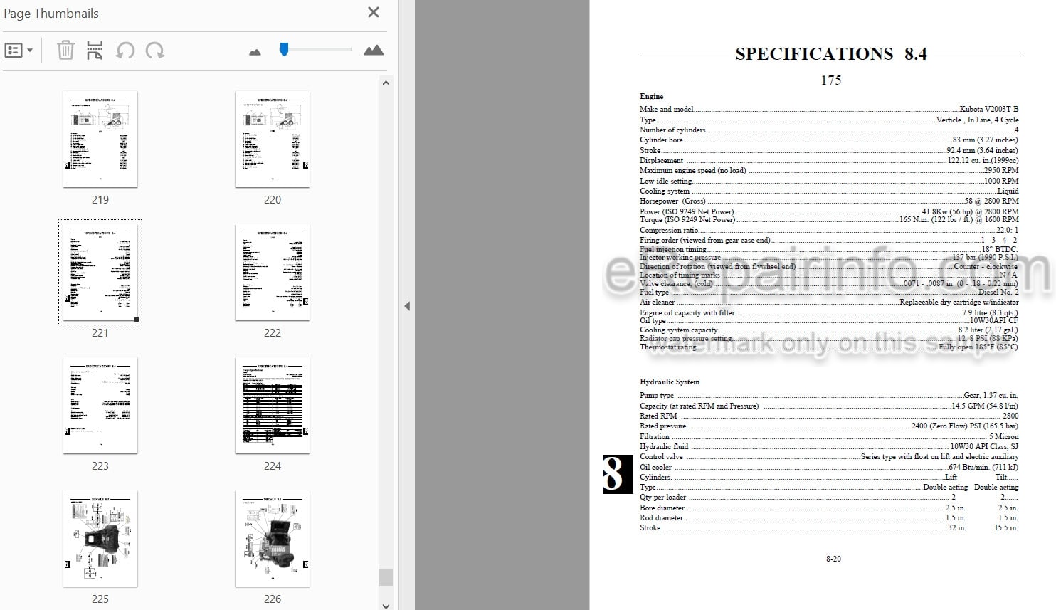 Photo 3 - Thomas T175 T1700 Repair Manual Skid Steer Loader 49012