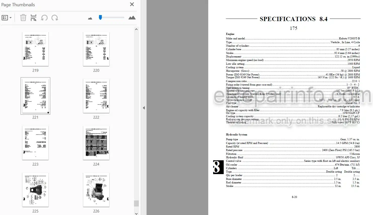 Photo 3 - Thomas T175 T1700 Repair Manual Skid Steer Loader 49012