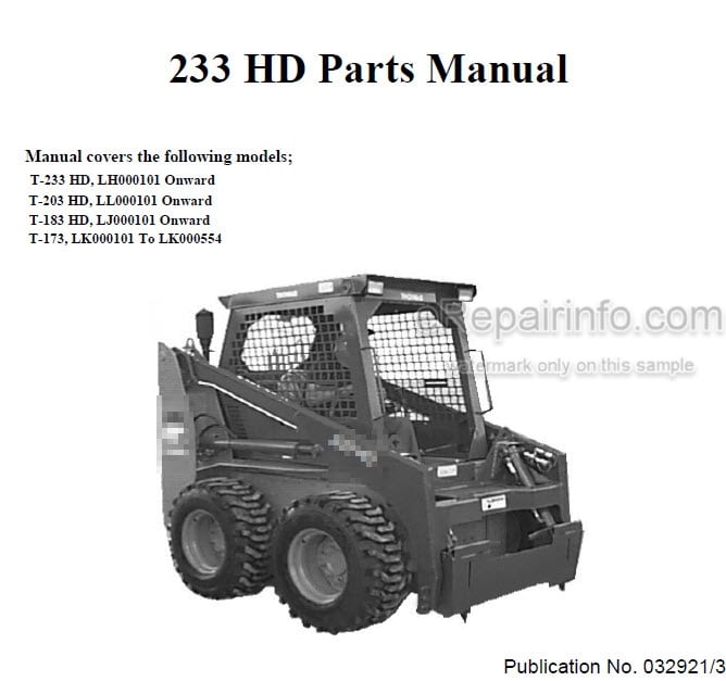 Photo 4 - Thomas T233HD T203HD T183HD T173 Parts Manual Skid Steer Loader 032921-3