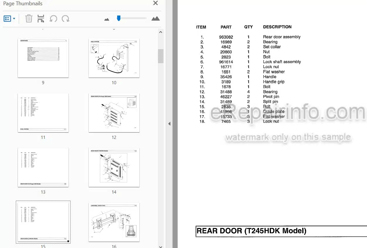 Photo 3 - Thomas T245HDK Parts Manual Skid Steer Loader 044886-1