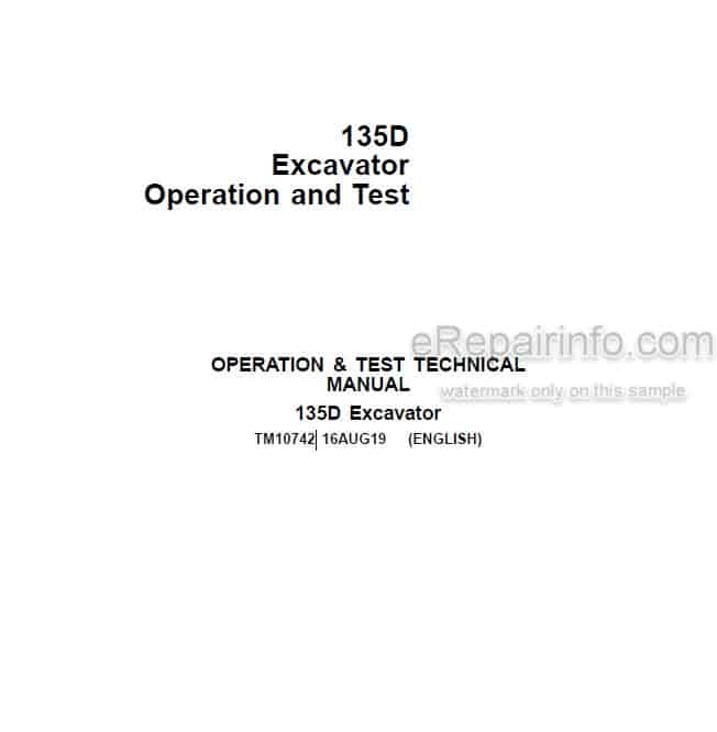 Photo 5 - John Deere 135D Operation And Test Manual Excavator TM10742