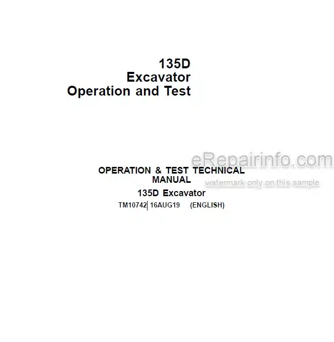 Photo 5 - John Deere 135D Operation And Test Manual Excavator TM10742