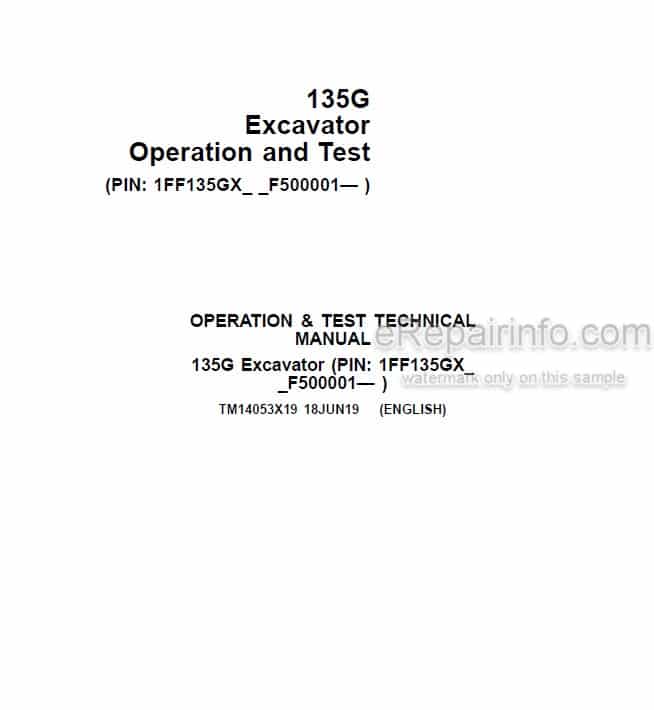 Photo 5 - John Deere 135G Operation And Test Manual Excavator TM14053X19