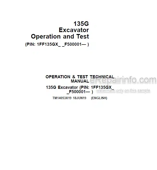 Photo 5 - John Deere 135G Operation And Test Manual Excavator TM14053X19