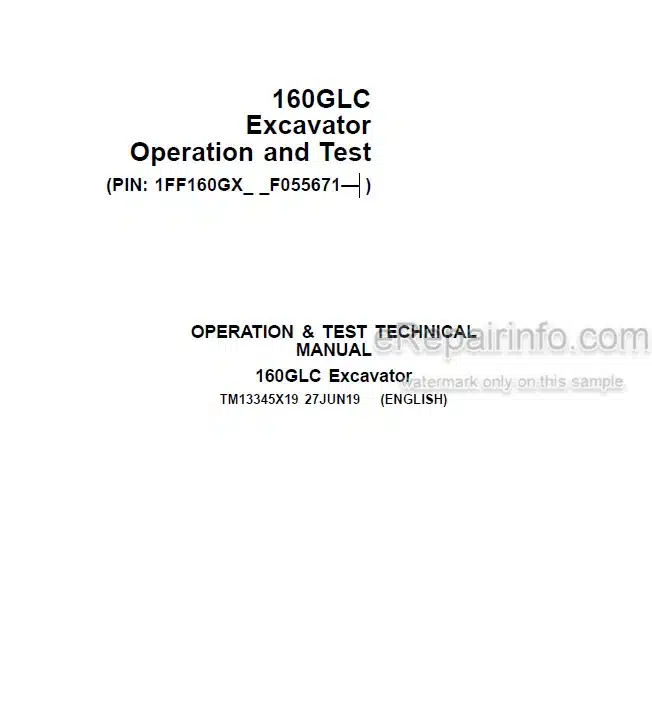 Photo 5 - John Deere 160GLC Operation And Test Manual Excavator TM13345X19