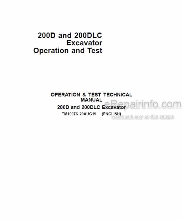 Photo 5 - John Deere 200D 200DLC Operation And Test Manual Excavator TM10076
