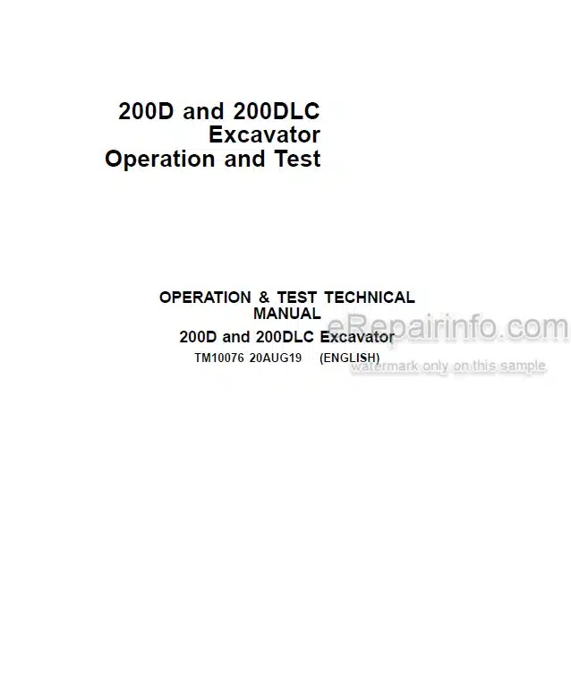 Photo 5 - John Deere 200D 200DLC Operation And Test Manual Excavator TM10076