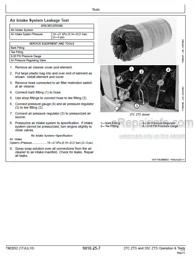 Photo 1 - John Deere 27C ZTS 35C ZTS Operation And Test Manual Excavator TM2052