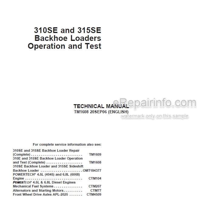 Photo 5 - John Deere 310SE 315SE Operation and Test Technical Manual Backhoe Loader TM1608