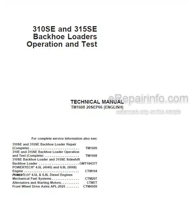 Photo 5 - John Deere 310SE 315SE Operation and Test Technical Manual Backhoe Loader TM1608