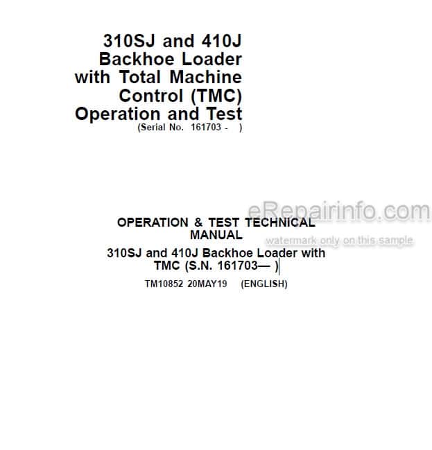 Photo 5 - John Deere 310SJ 410J Operation And Test Manual Backhoe Loader With TMC TM10852