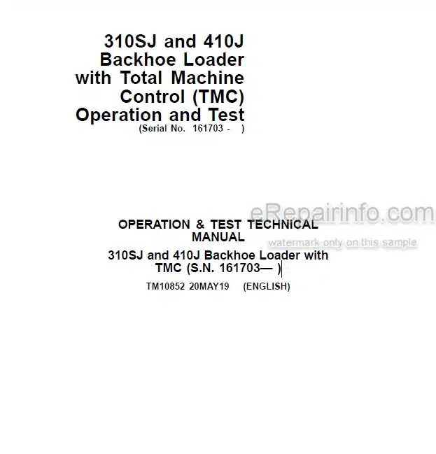 Photo 5 - John Deere 310SJ 410J Operation And Test Manual Backhoe Loader With TMC TM10852