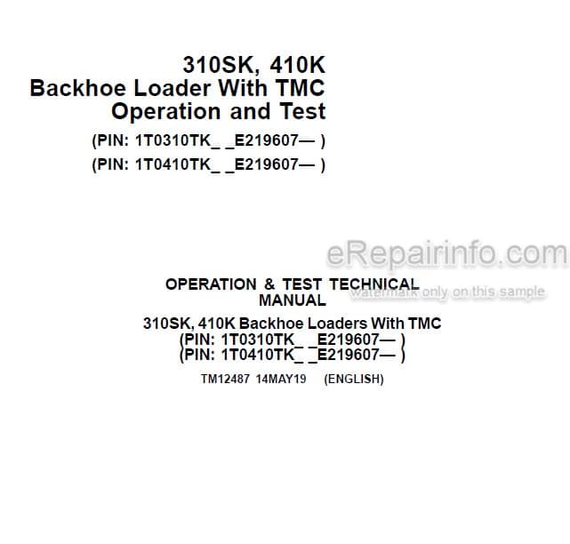 Photo 5 - John Deere 310SK 410SK Operation And Test Manual Backhoe Loader TM12487