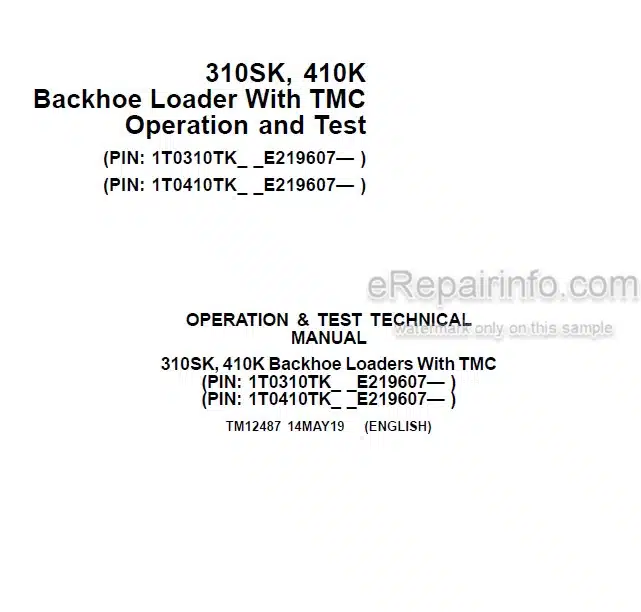 Photo 5 - John Deere 310SK 410SK Operation And Test Manual Backhoe Loader TM12487
