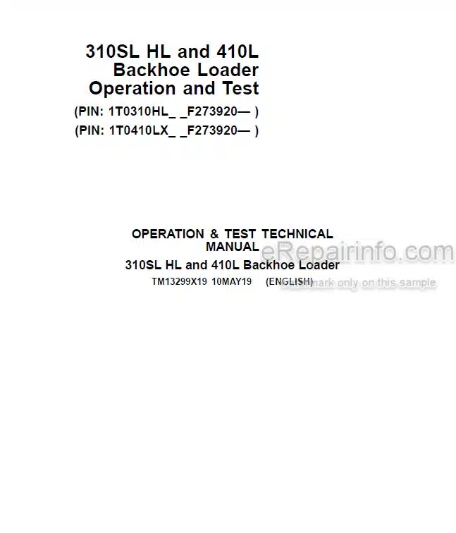 Photo 5 - John Deere 310SL 310HL 410L Operation And Test Manual Backhoe Loader TM13299X19