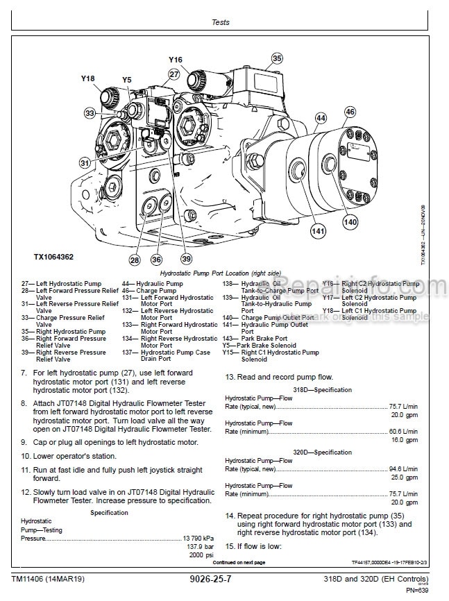 Photo 6 - John Deere 318D 320D Operation And Test Manual Skid Steer Loader With EH Controls TM11406