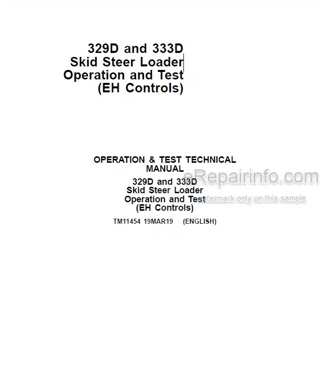 Photo 5 - John Deere 329D 333D Operation And Test Manual Skid Steer Loader With EH Controls TM11454