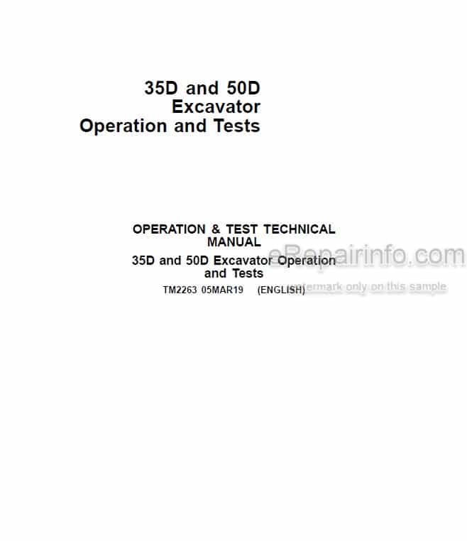 Photo 4 - John Deere 35D 50D Operation And Test Manual Excavator TM2263