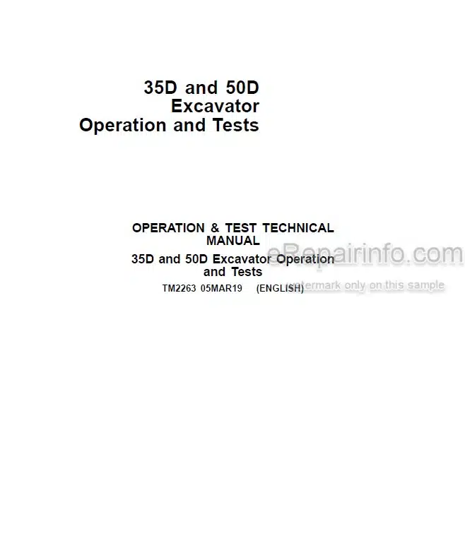 Photo 4 - John Deere 35D 50D Operation And Test Manual Excavator TM2263
