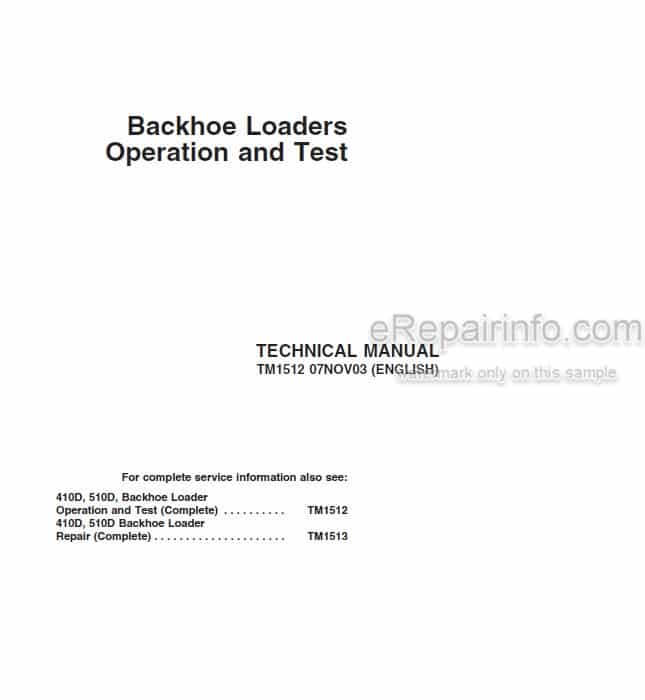 Photo 5 - John Deere 410D 510D Operation And Test Backhoe Loader TM1512