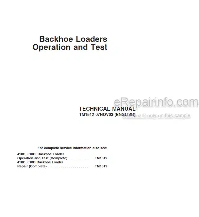 Photo 5 - John Deere 410D 510D Operation And Test Backhoe Loader TM1512