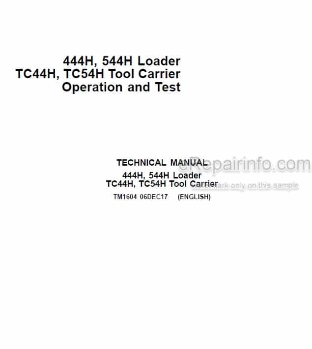 Photo 4 - John Deere 444H 544H TC44H TC54H Operation And Test Manual Loader And Tool Carrier TM1604