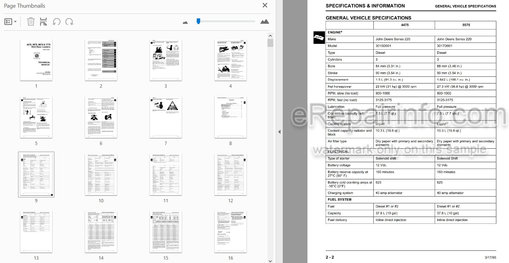 Photo 3 - John Deere 4475 5575 6675 7775 Technical Manual Skid Steer Loader TM1153